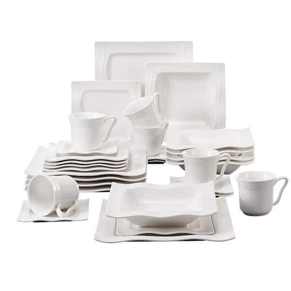 MALACASA 30-Piece White Porcelain Dinnerware at