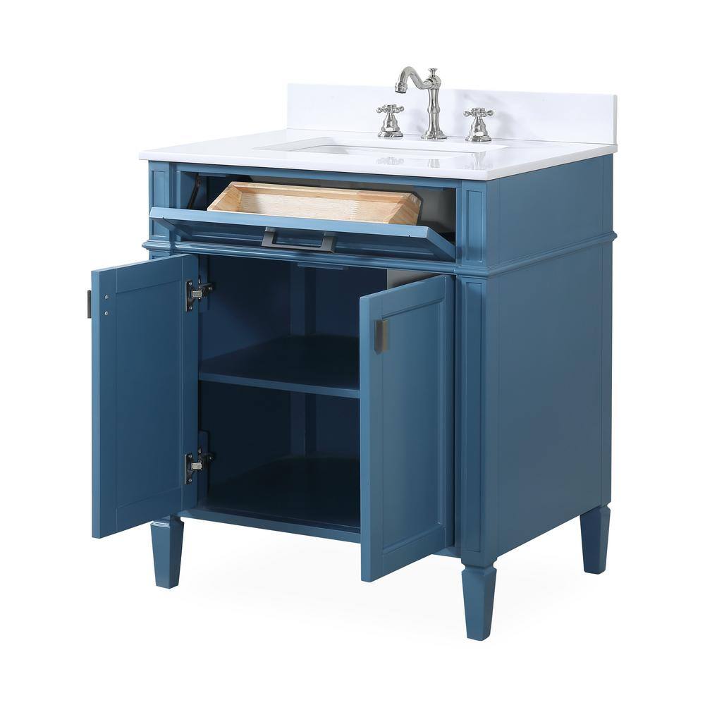 30'' Teal Blue Birch Single Vanity with Quartz Top
