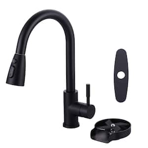 Stainless Steel Single Handle Pull Down Sprayer Kitchen Faucet with 3-Modes Sprayer and Glass Rinse in Matte Black