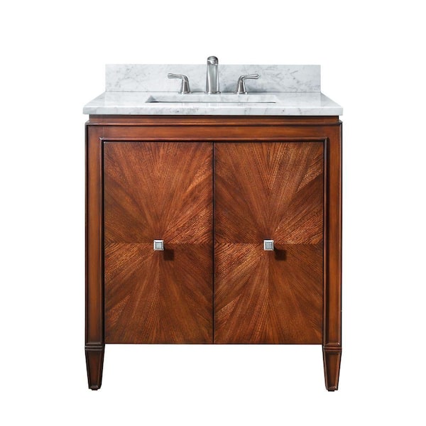 Avanity Brentwood 31 in. Single Sink New Walnut Bath Vanity with Carrara White Marble Top