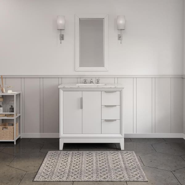 Water Creation Elizabeth 36 in. Bath Vanity in Pure White with Carrara White Marble Vanity Top with Ceramics White Basins and Faucet