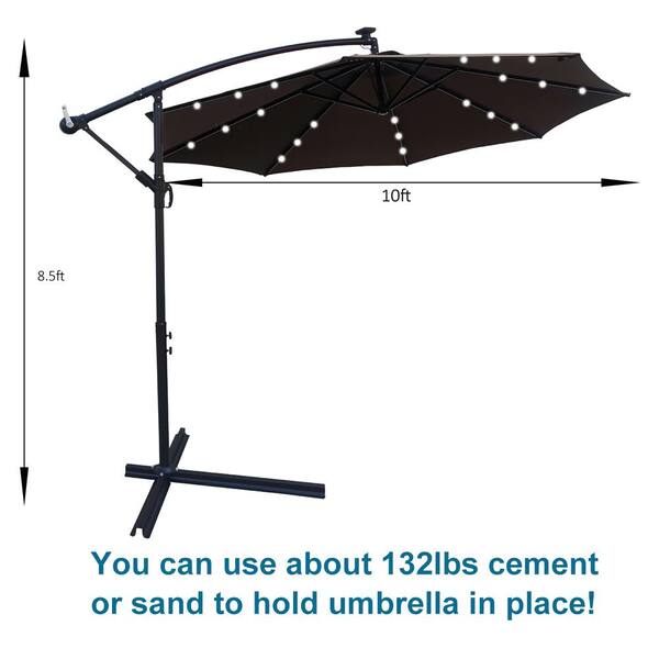Large Patio Umbrella Outdoor Folding Sunbrella 10ft Deluxe Solar LED Lighted for sale online