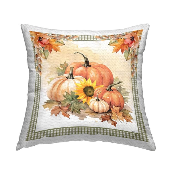 Stupell Industries Autumn Pumpkins Floral Border Orange Square Outdoor Throw Pillow