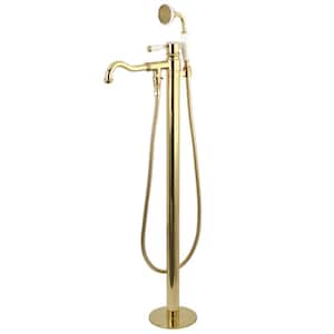 Kaiser Single-Handle Floor-Mount Roman Tub Faucet with Hand Shower in Polished Brass