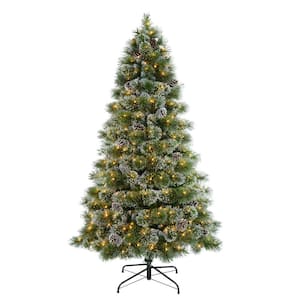 Pre-Lit 7.5 ft. Green Frosted Boulder Pine Artificial Christmas Tree with 450-Lights