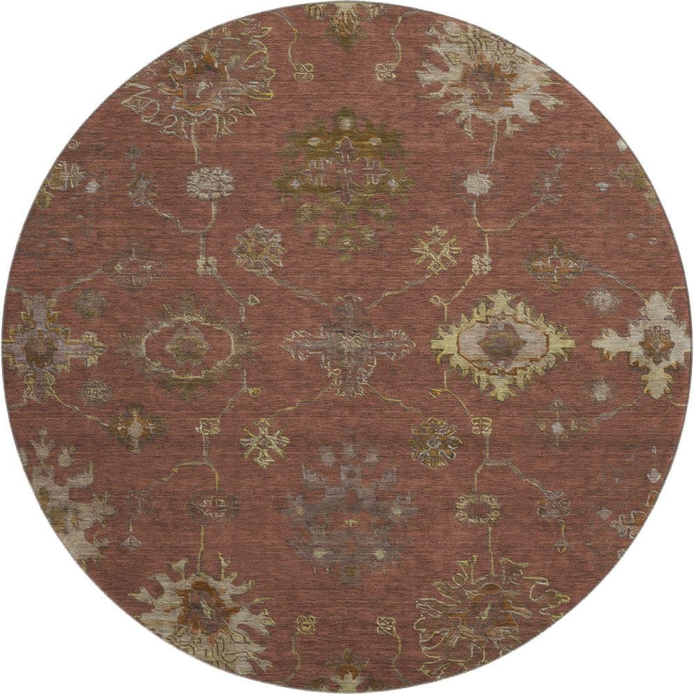 Mayfield Premium Machine Washable Abstract AMF2045 Paprika 8 ft. x 8 ft. Round Rug price history on PriceWatchPro