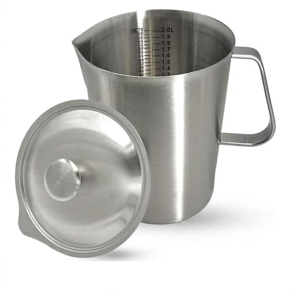 70 oz Stainless Steel Pitcher with Lid and Handle, 2-Liter Measuring Jug with Ounce and Liter Markings