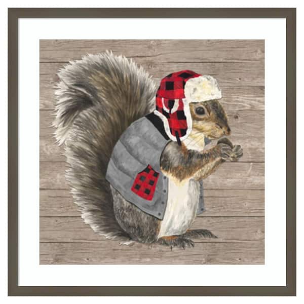 Amanti Art Warm in the Wilderness Squirrel by Tara Reed 25 in. W x 25 in. H. Wood Framed Wall Art Print Framed in Gray