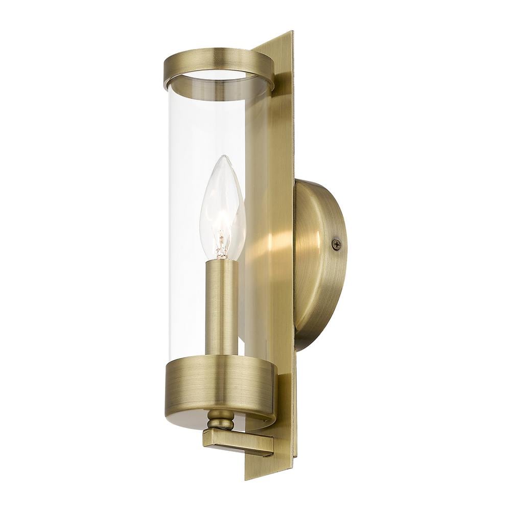 Antique Brass Dimmable Wall Sconce with Clear Glass