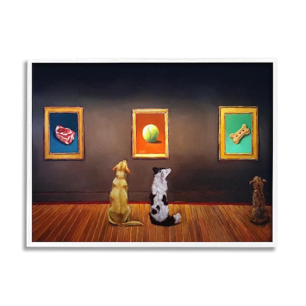 Stupell Industries Funny Dog Museum Gallery Animals by Lucia Heffernan 1-Piece White Framed Animal Giclee Art Print 14 in. x 11 in.