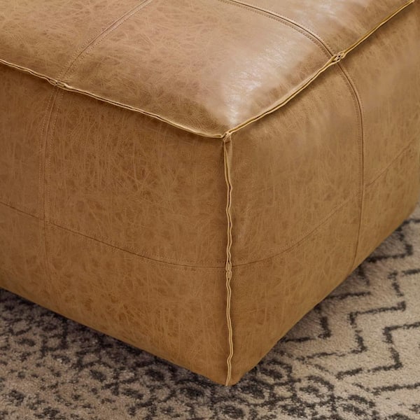 Home Decorators Collection Vegan Leather Sienna Brown Square Pouf