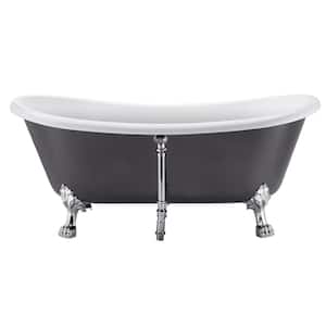 67 in. x 30 in. Freestanding Soaking Bathtub with Center Drain, White inside Grey outside