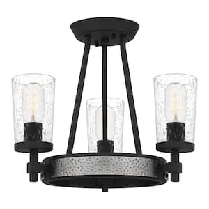 Alpine 16 in. 3-Light Earth Black Semi-Flush Mount with Clear Seeded