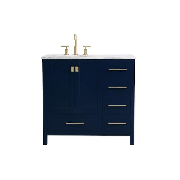 Unbranded Simply Living 36 in. W x 22 in. D x 34 in. H Bath Vanity in Blue with Carrara White Marble Top
