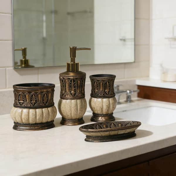 Wudkey 4-Piece Pumkins Bath Accessory Set with Cup, Toothbrush