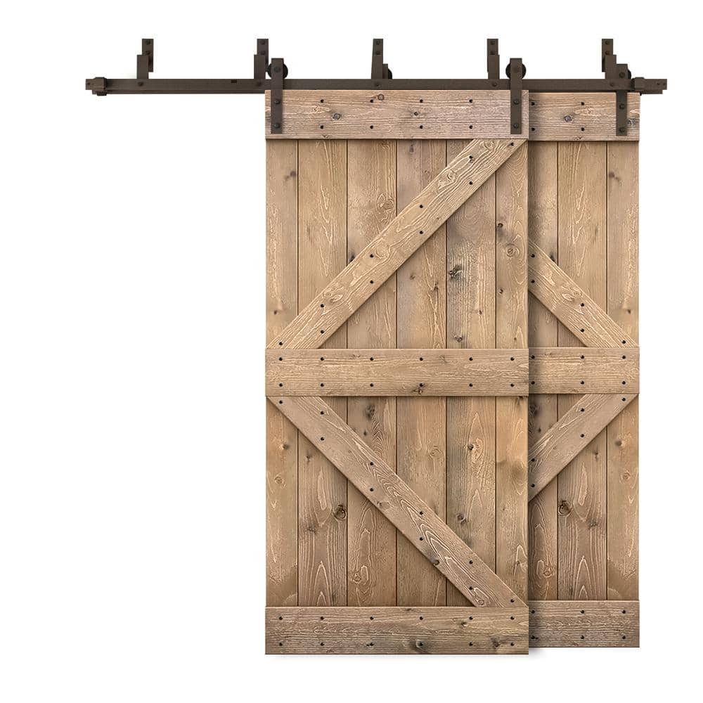 80 in. x 84 in. K-Bypass Light Brown Stained DIY Solid Wood Interior Double Sliding Barn Door with Hardware Kit price history on PriceWatchPro