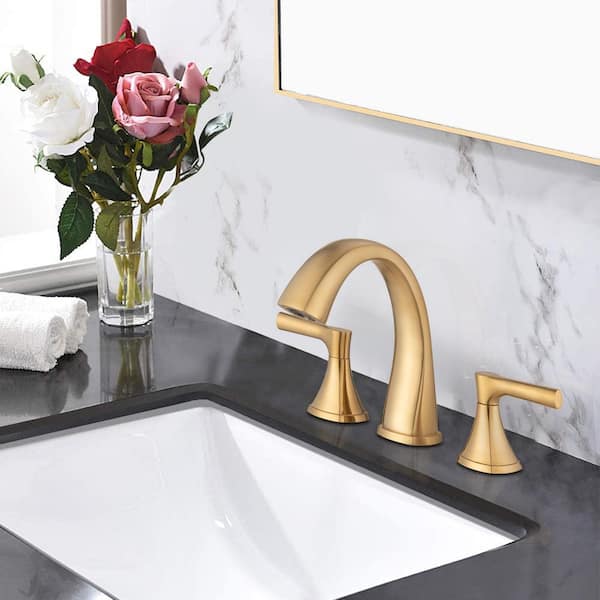 Unbranded Widespread faucet 2-Handle 3-Hole Bathroom Sink Faucets Vanity Bath Faucet with Drain Assembly in Brushed Golden
