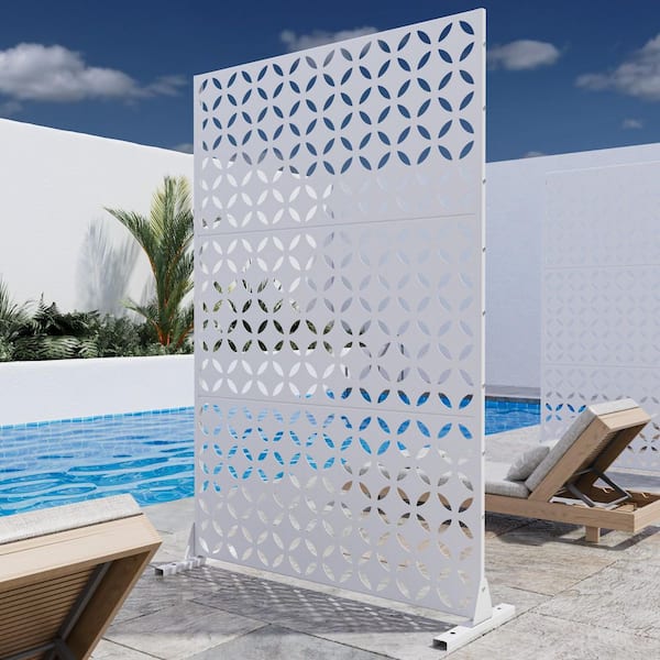 47 in. W x 71 in. H White Copper Coin Shape Galvanized Sheet Outdoor Private Screen Decorative Art Panel