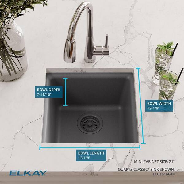 Quartz Luxe Drop-In/Undermount Composite 16 in. Bar Sink in Charcoal