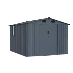 8 ft. x 10 ft. Metal Outdoor Storage Shed, Large Tool Sheds with Window and Lockable Doors, Dark Grey (80 sq. ft.)
