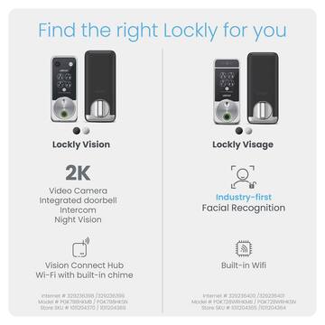 Lockly Visage Facial Recognition Zeno Satin Nickel Deadbolt Wifi Smart Lock, Home Key, Fingerprint, Keypad, Siri/Alexa/Google PGK728WRHKSN