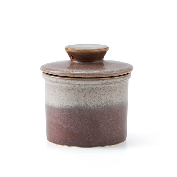 Ceramic Butter Crock with Reactive Two-Color Glaze, 3.9 in, Zi Ying, Butter Dish for Countertop Storage