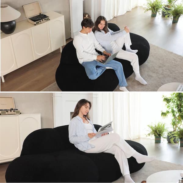 90 in. Armless Lamb Fleece Fabric Modern Cloud Shaped Couch Curved Leisure Sofa for Bedroom, Apartment in Black
