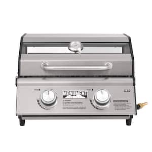 Portable Tabletop Propane Gas Grill in Stainless Steel with Clearview Lid (2-Burner)