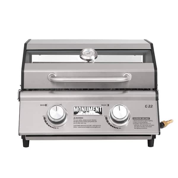 Monument Grills Portable Tabletop Propane Gas Grill in Stainless Steel with Clearview Lid (2-Burner)