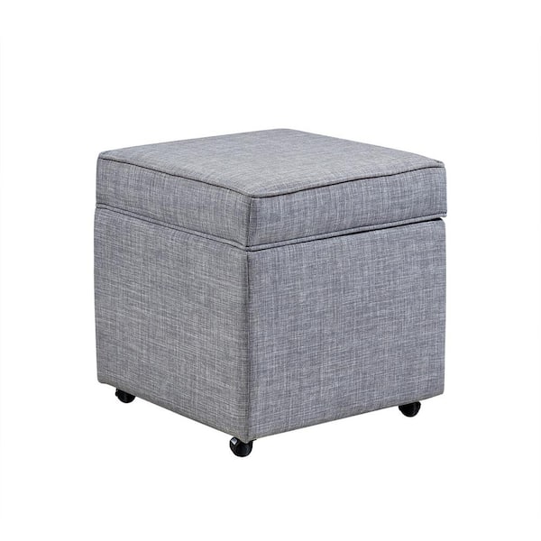 Inspired Home Laurie Light Grey Linen Upholstered Rolling Cube