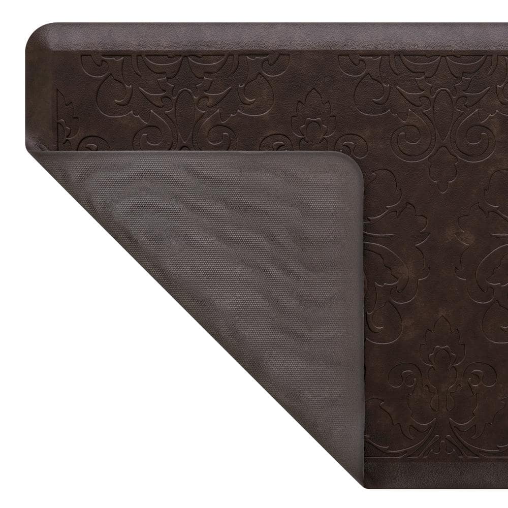 Marni Brown Faux Leather Anti-Fatigue Kitchen Mat Set