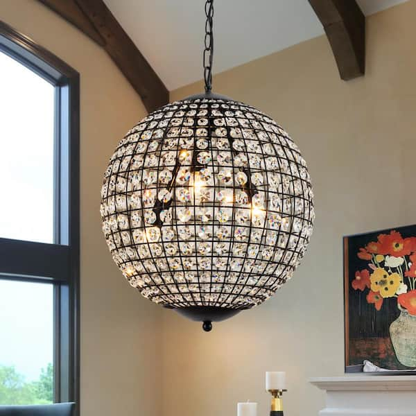 EDISLIVE Allenglade 3-Light Unique Antique Black Globe Chandelier with ...