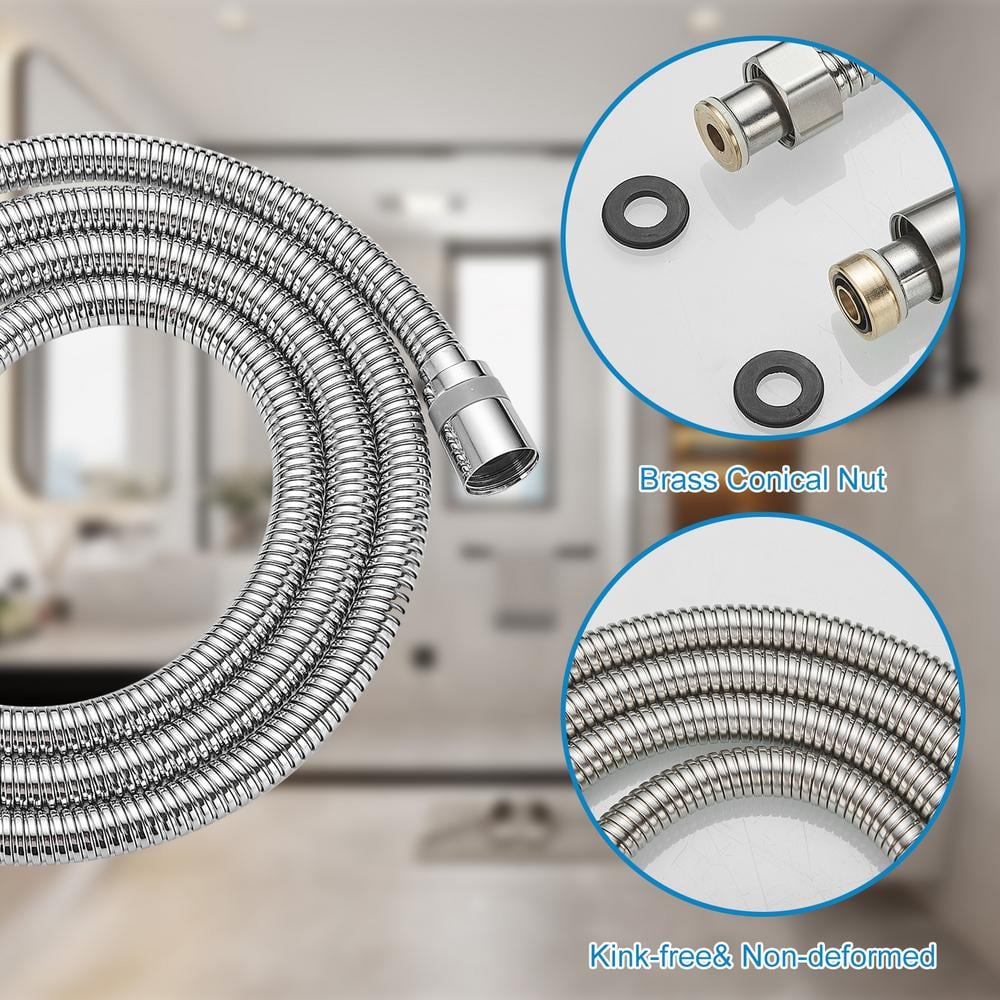 71-Inch Chrome Flexible Handheld Shower Hose with Brass Fittings
