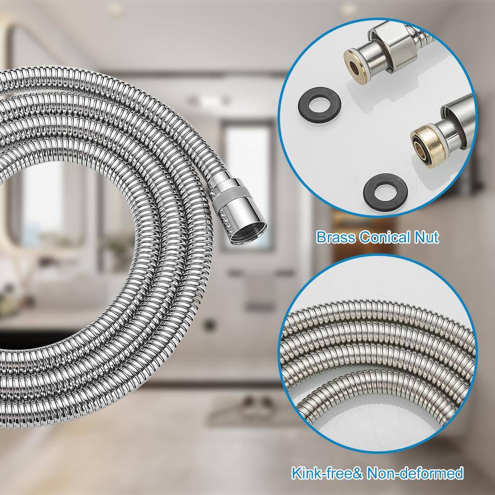 71-Inch Chrome Flexible Handheld Shower Hose with Brass Fittings