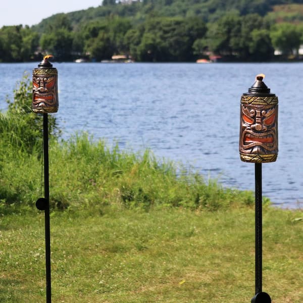 Sunnydaze 3-in-1 Tiki Face Outdoor Lawn Torch - 2 Sets of 2 (4 Torches) Sunnydaze 3-in-1 Tiki Face Outdoor Lawn Torch - 2 Sets of 2 (4 Torches)