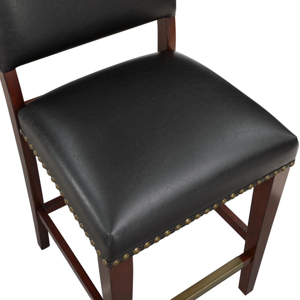 Denver 40" Brown Leather and Wood Counter Stool