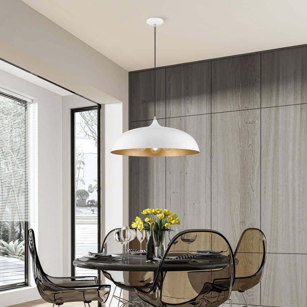 Shiny White and Chrome 3-Light Large Pendant