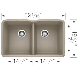 DIAMOND Undermount Granite Composite 32.06 in. 50/50 Double Bowl Kitchen Sink in Truffle