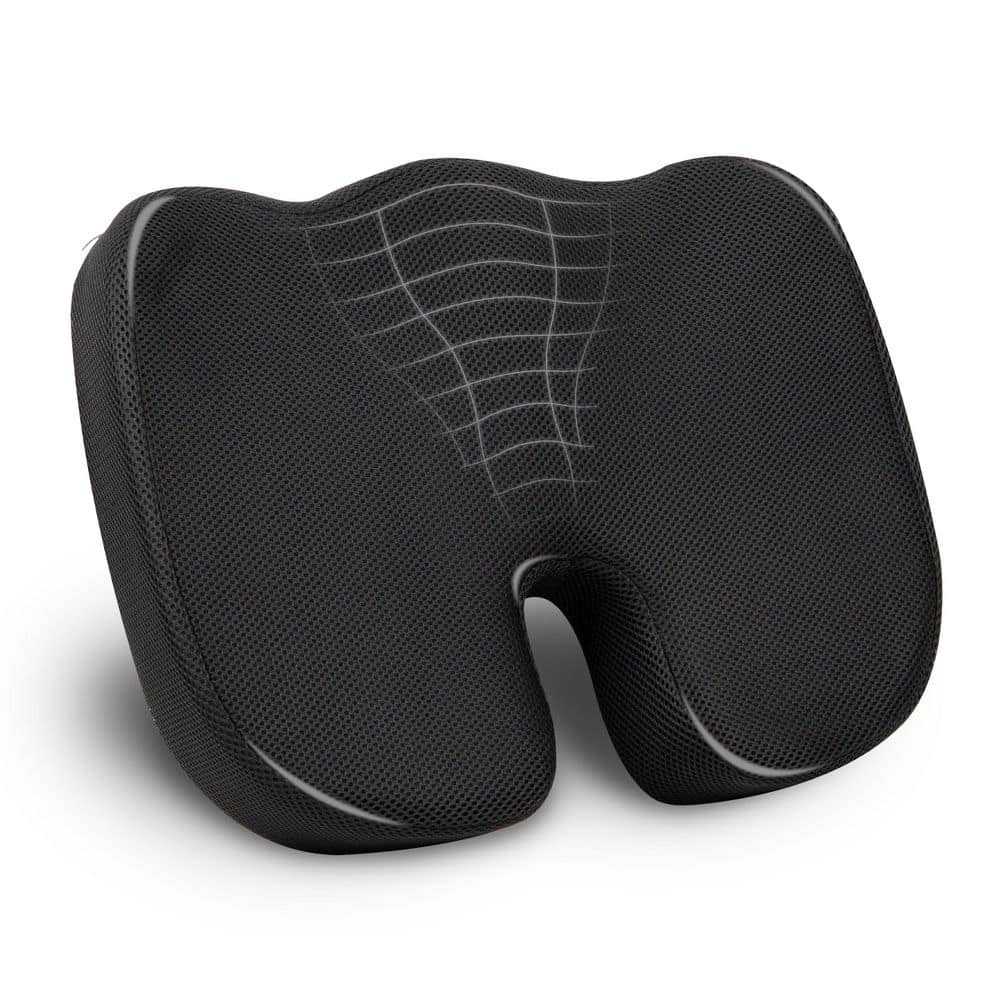 Mind Reader Black Memory Foam Ergonomic Office Chair Cushion with