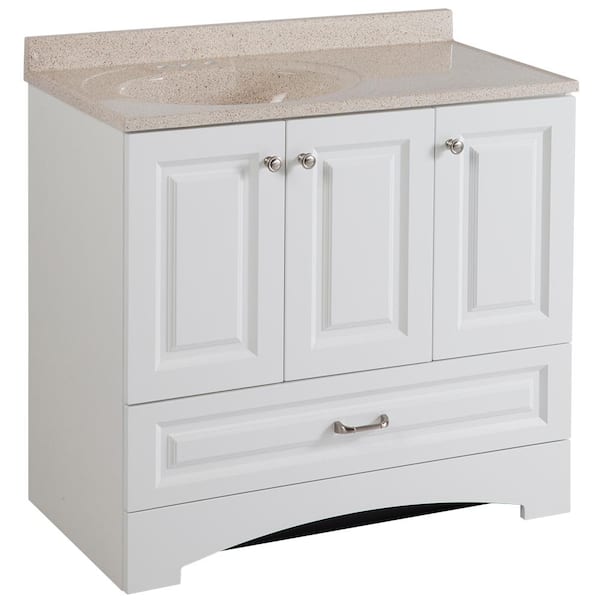 Lancaster 36.5 in. W x 18.63 in. D x 35.4 in. H Single Sink Bath Vanity in White Maui Cultured Marble Top