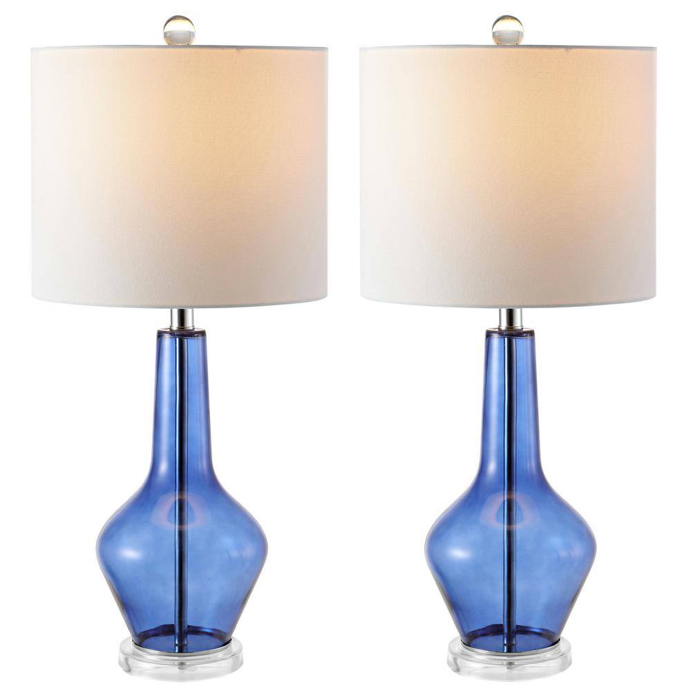 Velor Blue Glass 24-inch Table Lamp Set with White Shade