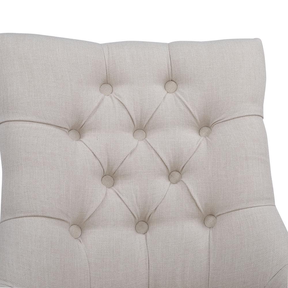 Beige Linen Tufted High-Back Wooden Side Chair
