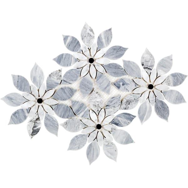 Thistle Blue 12.4 in. x 14.13 in. Polished Marble Mosaic Tile (1.21 sq. ft./Sheet)