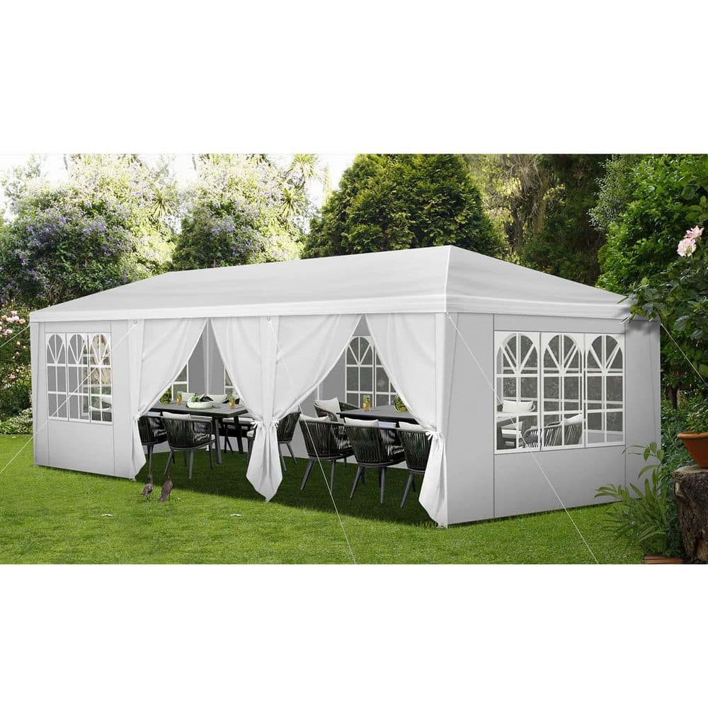 30 ft. W x 10 ft. D x 8.5 ft. H White Canopy Party Tent and Carport w/ 5 Re