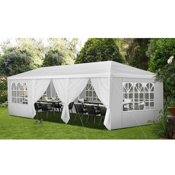 Unbranded 30 ft. W x 10 ft. D x 8.5 ft. H White Canopy Party Tent and Carport w/ 5 Removable Sidewalls Event Shelter Canopy Gazebo