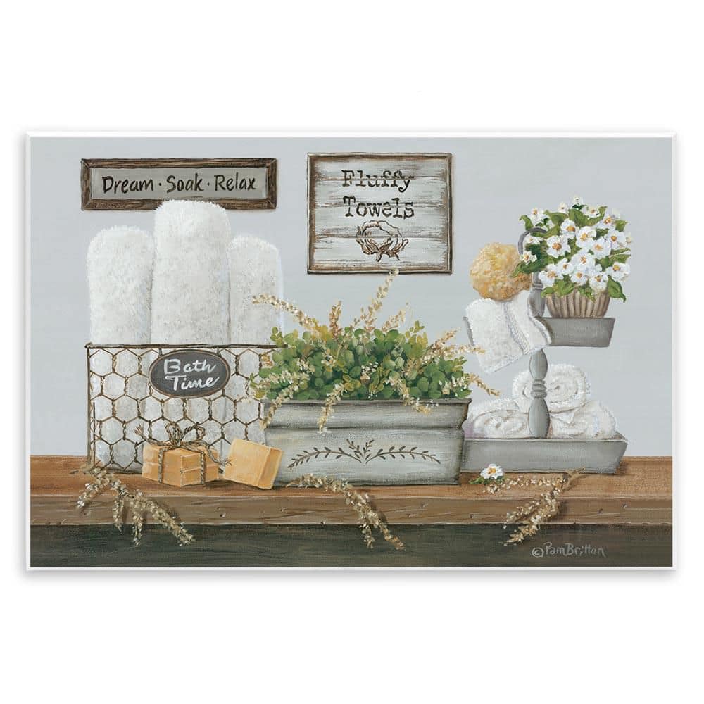 Country Washroom Counter Still Life Bathroom Towel by Pam Britton Unframed Graphic Art Print Typography 19 in. x 13 in. price history on PriceWatchPro