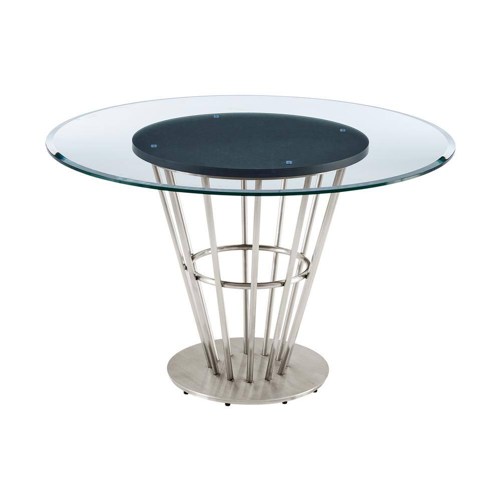 Veronica 48'' Round Glass and Walnut Dining Table