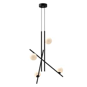 Amara 32 in. 4-Light 21-Watt Black/Glossy Opal Glass Integrated LED Chandelier