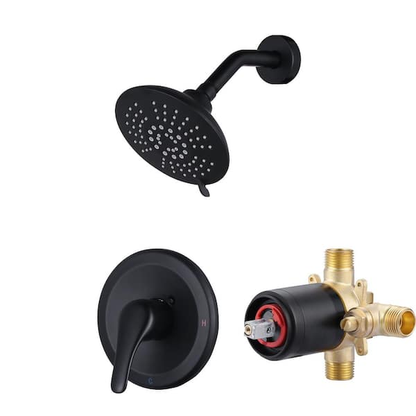 WOWOW Single Handle 5-Spray Shower Faucet 1.8 GPM with Pressure Balance,Corrosion Resistant in Black