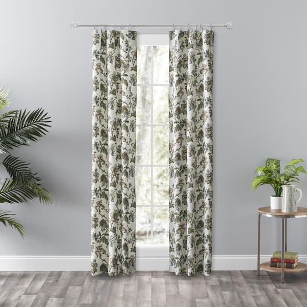Ellis Curtain Madison Floral Blue Room Darkening Tailored Panel Pair with Tiebacks - 56 in. W x 84 in. L